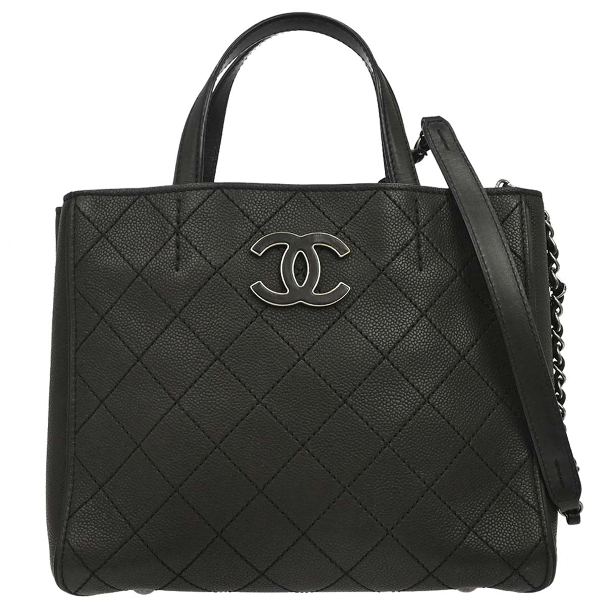 Chanel 2013-2014 Black Caviar Skin Hamptons Tote 2way Shoulder Handbag