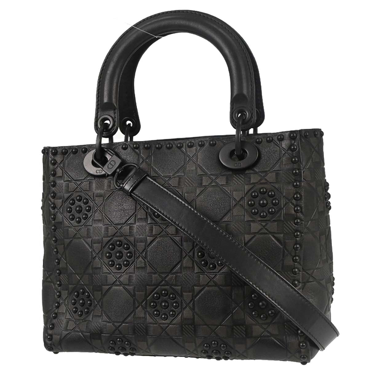 Christian Dior 2018 Black Calfskin Medium Lady Dior Cannage 2way Shoulder Handbag