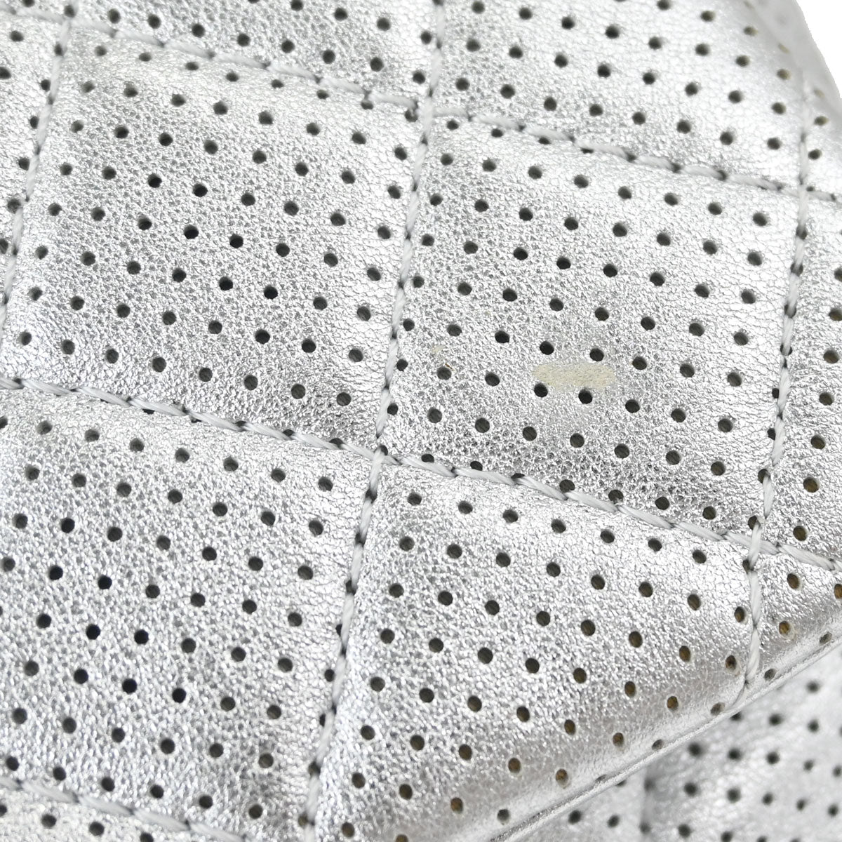 Chanel Silver Perforated Lambskin Handbag