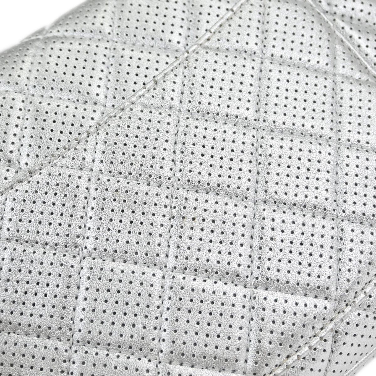 Chanel Silver Perforated Lambskin Handbag