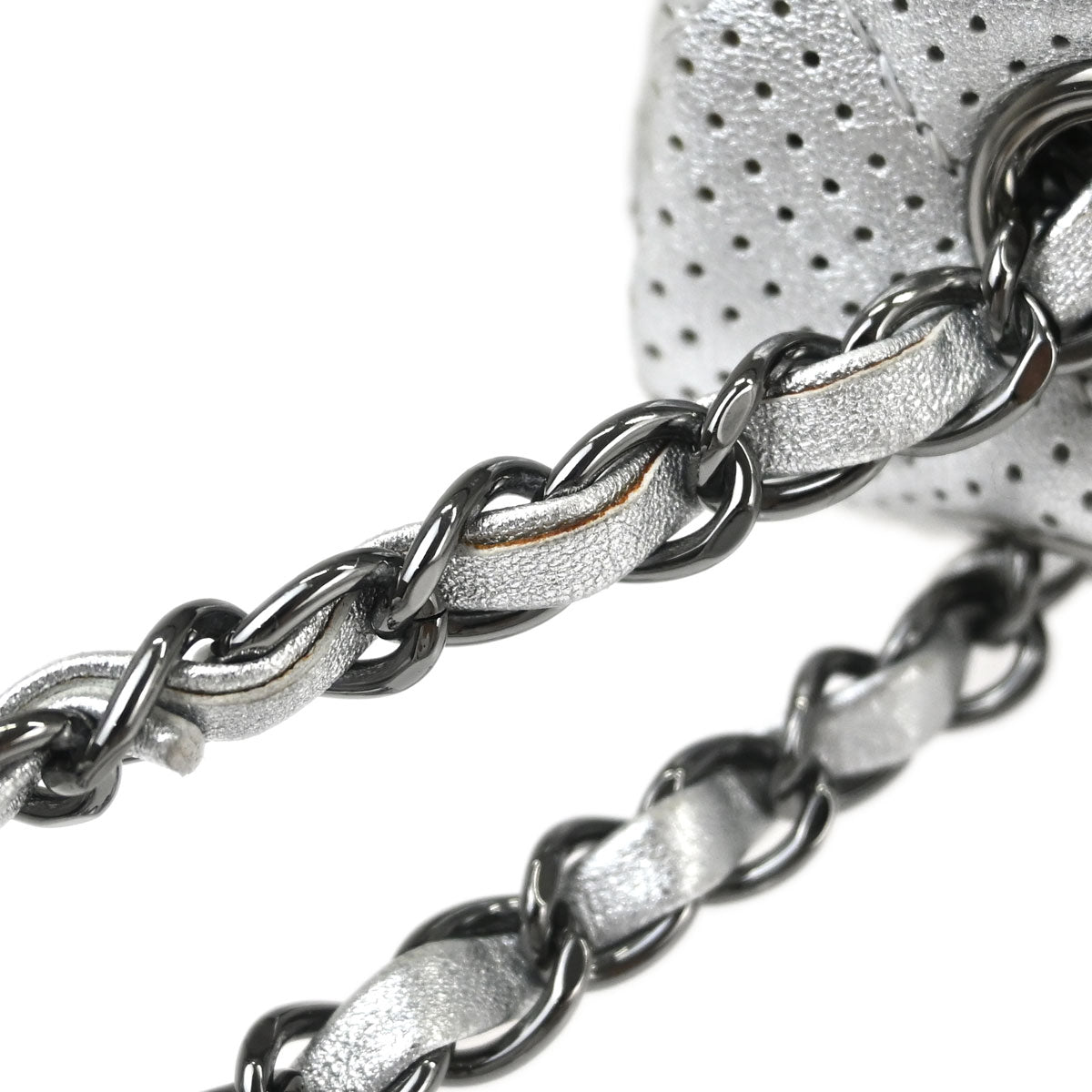 Chanel Silver Perforated Lambskin Handbag