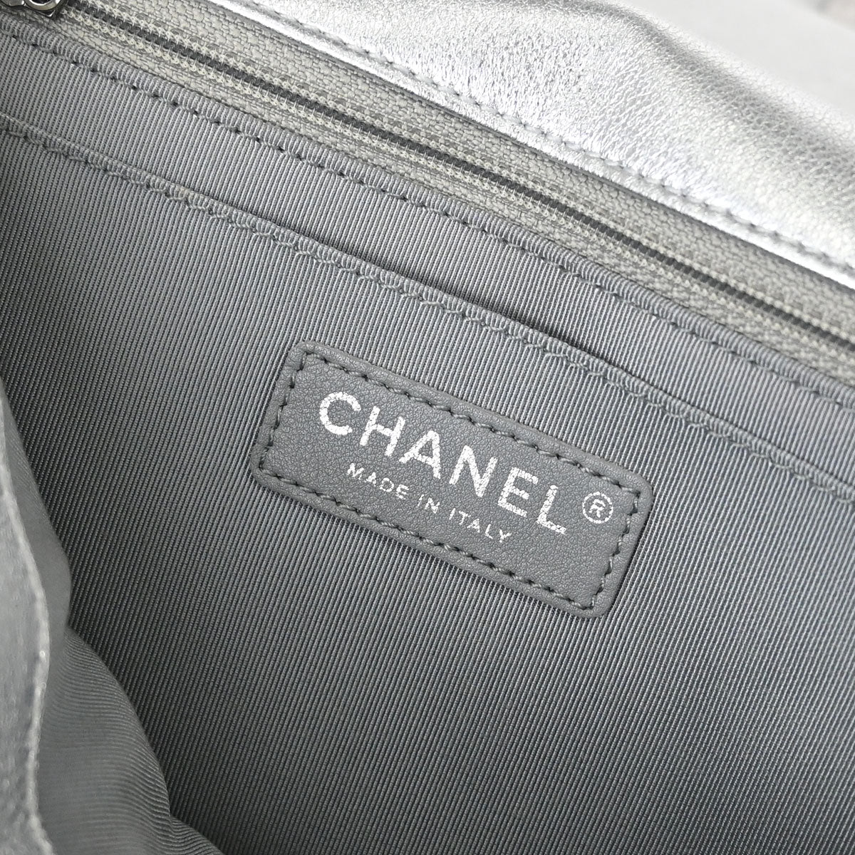 Chanel Silver Perforated Lambskin Handbag