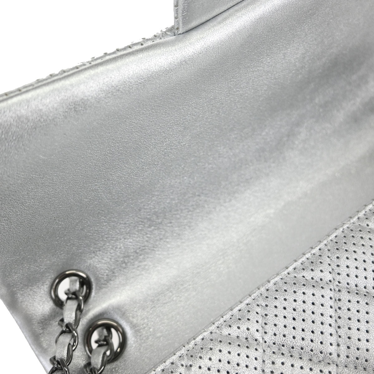 Chanel Silver Perforated Lambskin Handbag