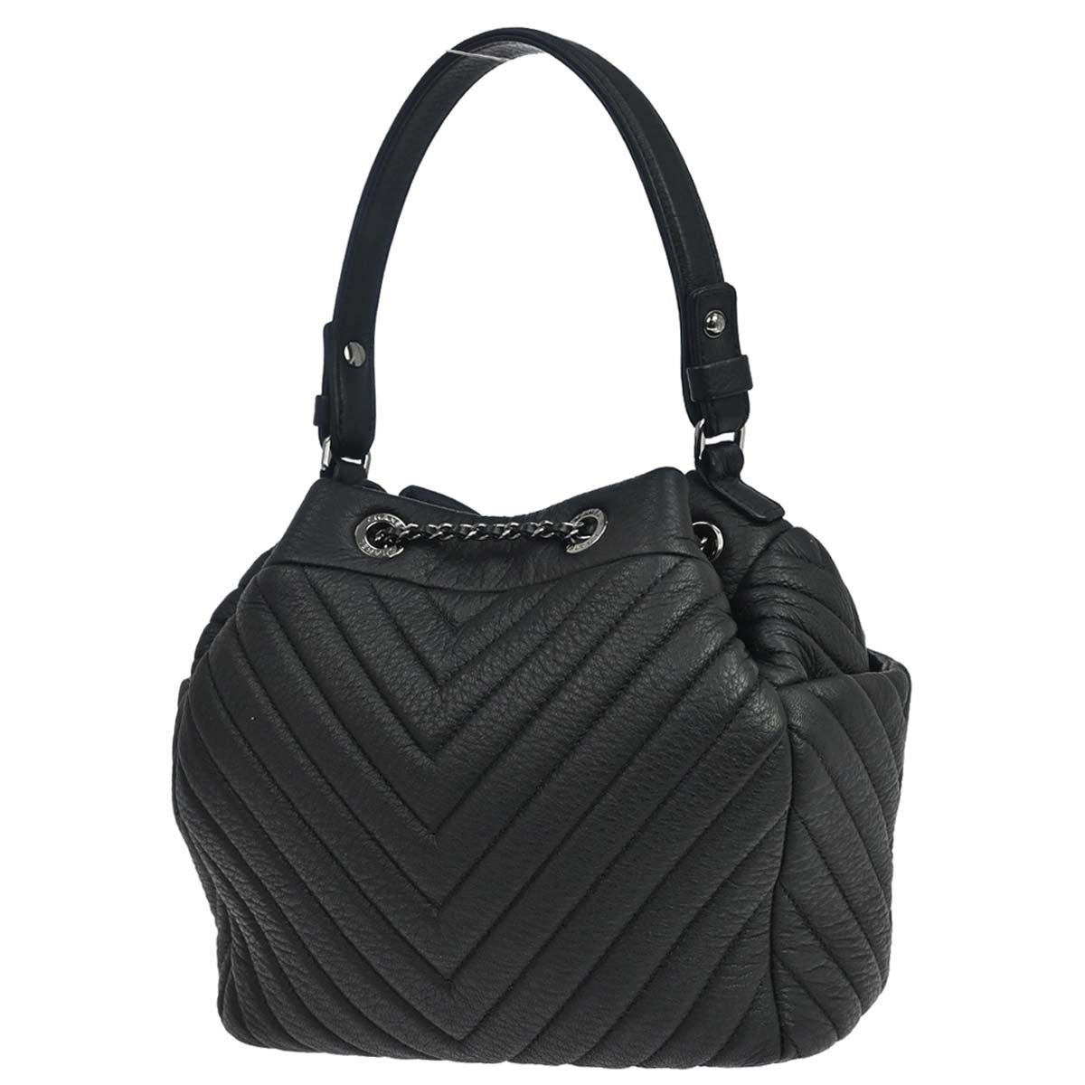 Chanel 2017 Black Deerskin Urban Spirit Chevron Drawstring Bucket Tote Handbag