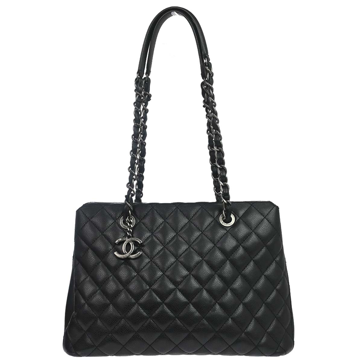 Chanel 2015-2016 Black Caviar Skin Tote Chain Handbag