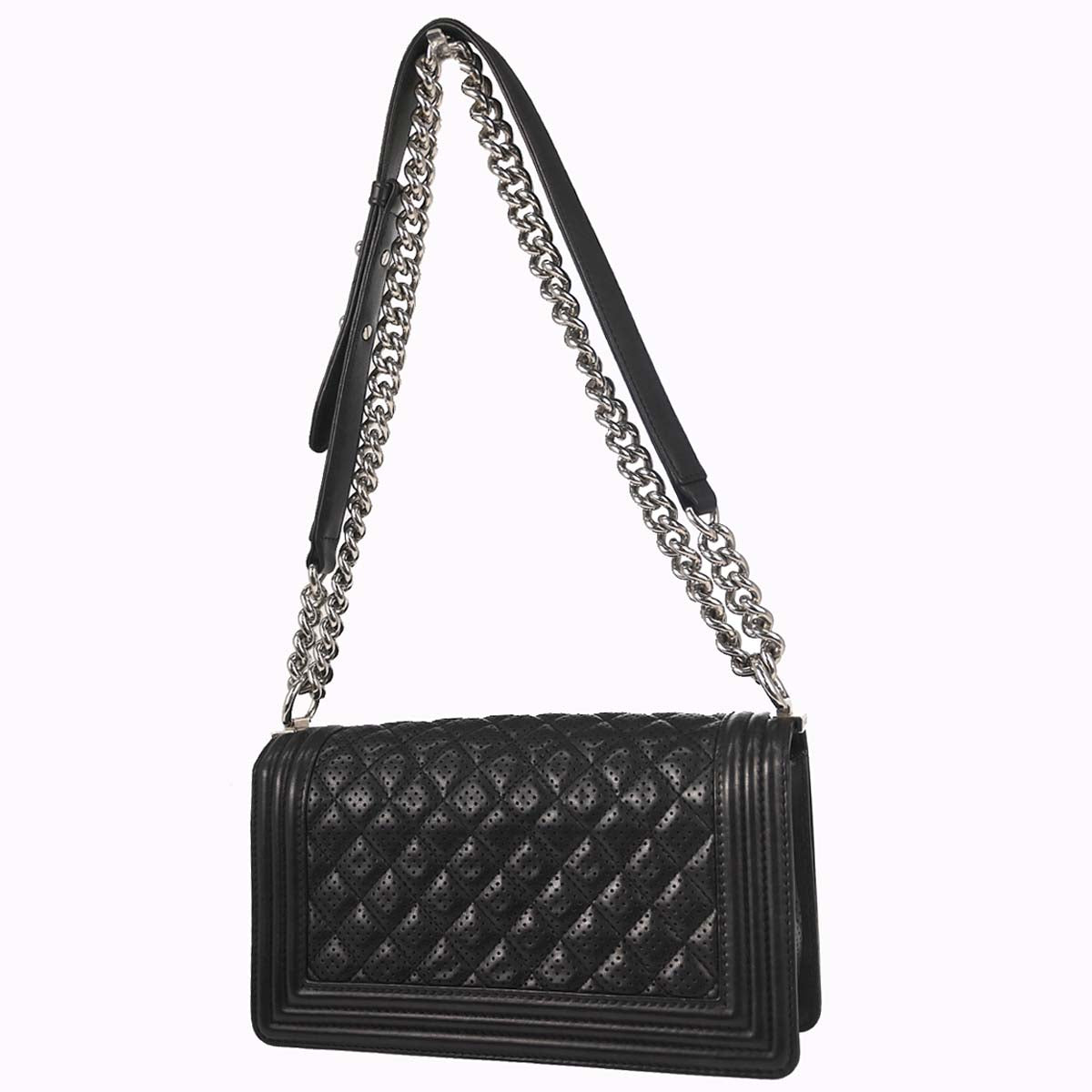 Boy Chanel 2014 Black Perforated Lambskin Medium Shoulder Bag