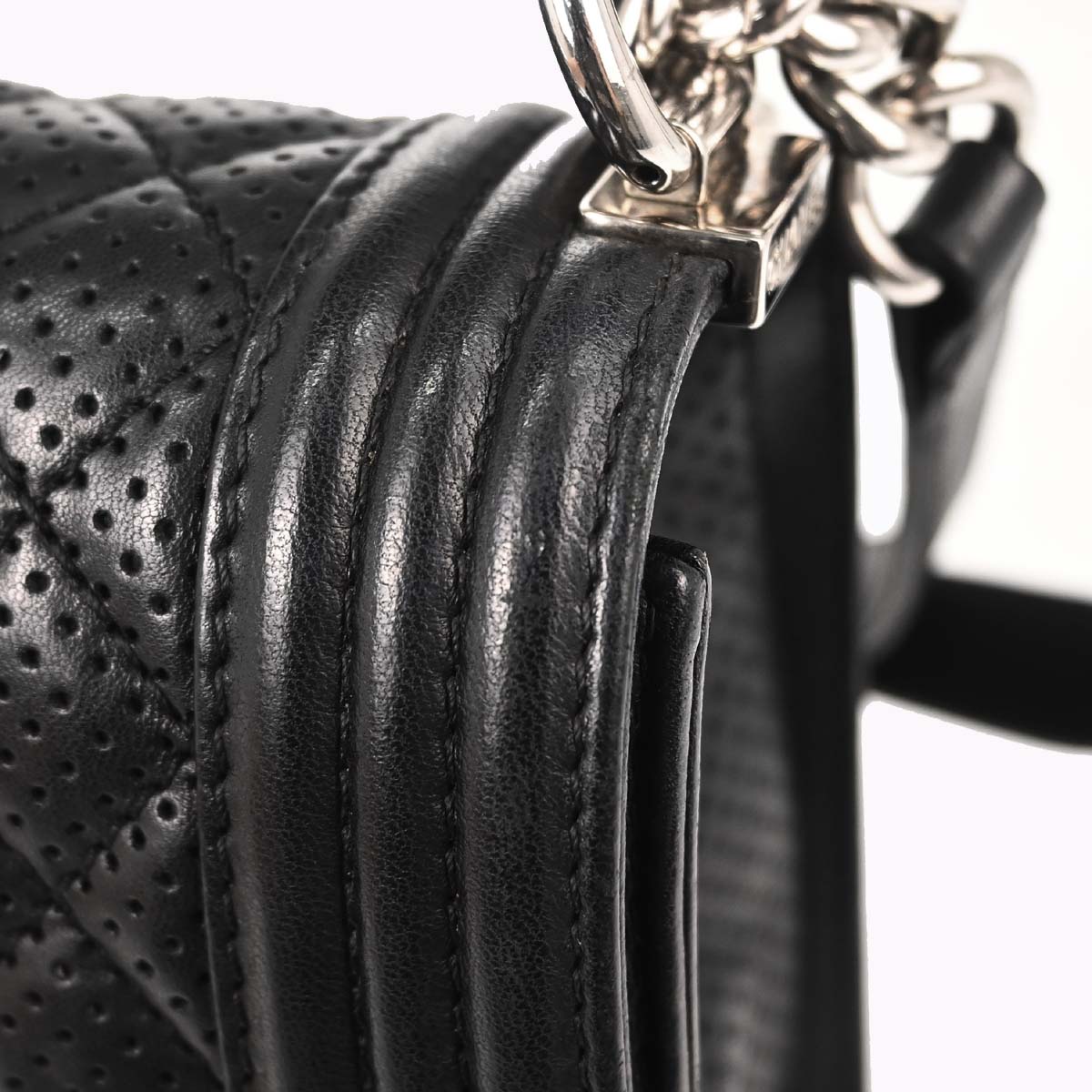 Boy Chanel 2014 Black Perforated Lambskin Medium Shoulder Bag