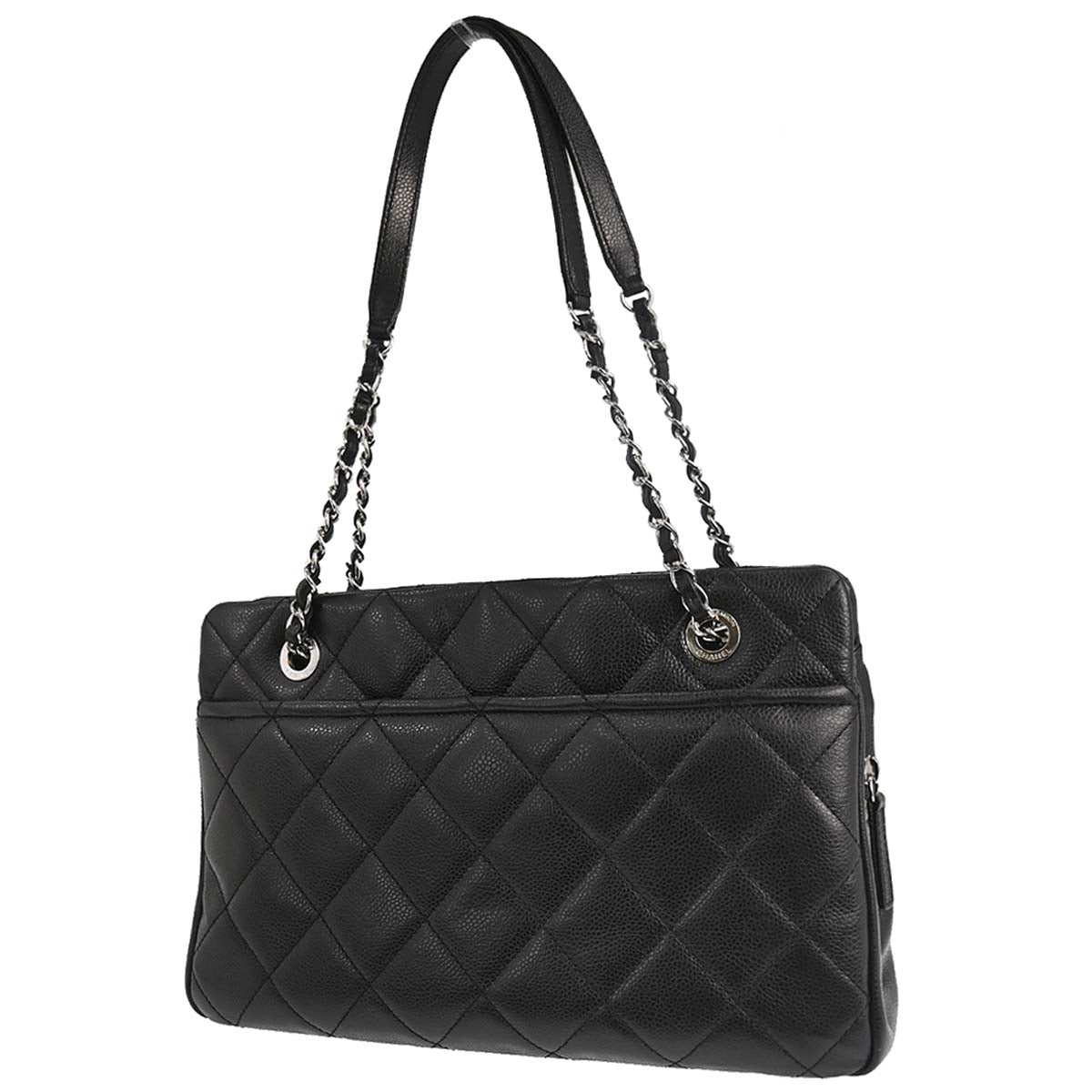 Chanel 2013-2014 Black Caviar Skin Timeless CC Chain Tote Bag