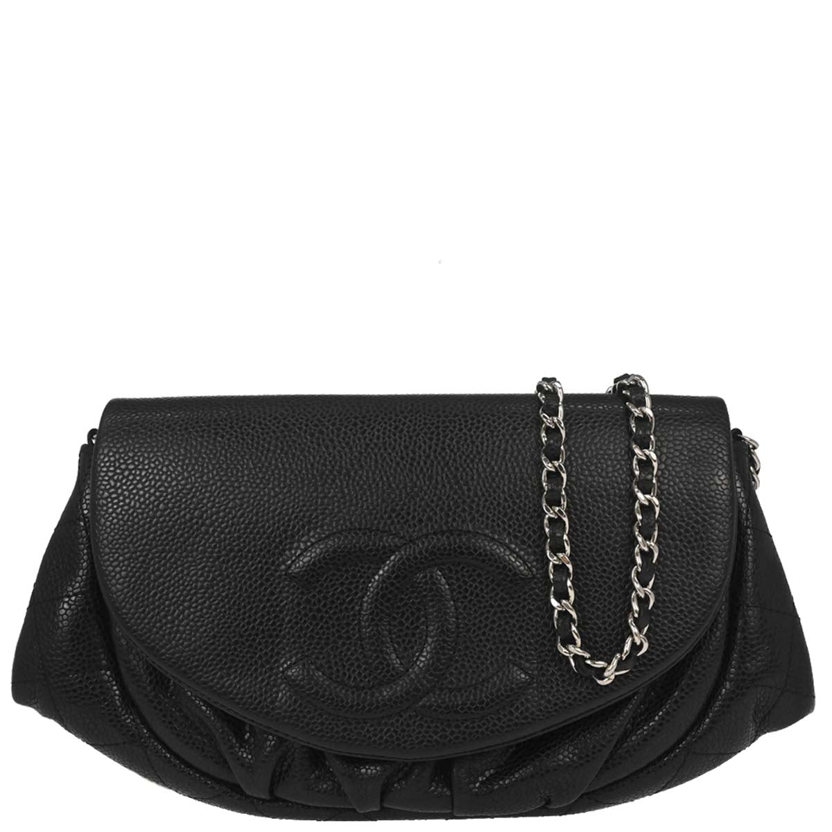Chanel 2013-2014 Black Caviar Skin Half Moon Flap WOC Wallet on Chain Shoulder Bag