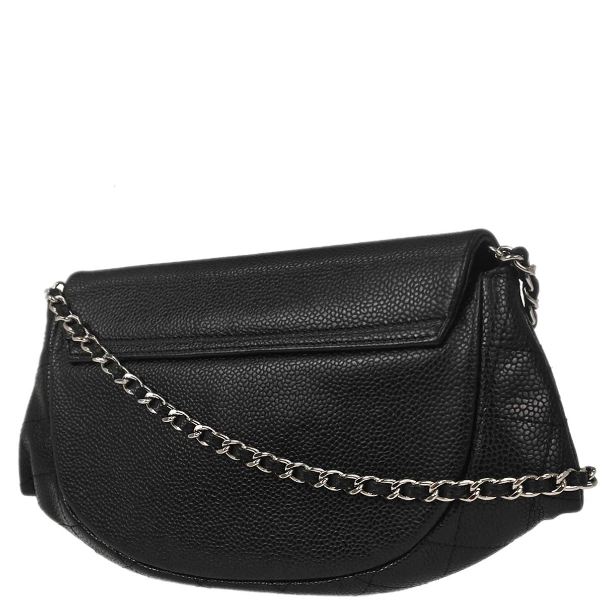 Chanel 2013-2014 Black Caviar Skin Half Moon Flap WOC Wallet on Chain Shoulder Bag