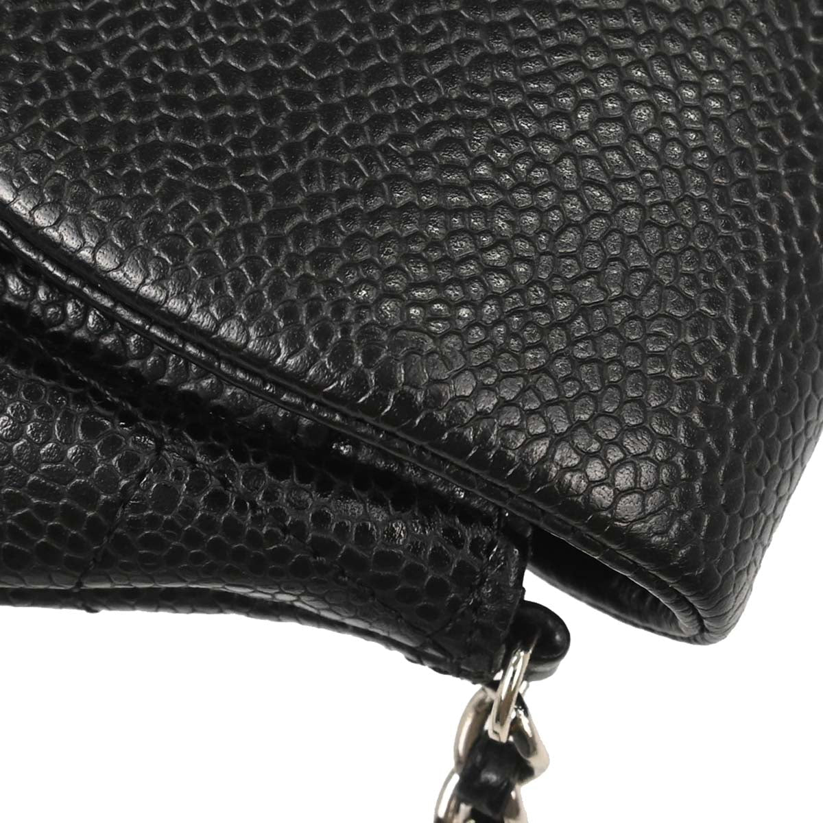 Chanel 2013-2014 Black Caviar Skin Half Moon Flap WOC Wallet on Chain Shoulder Bag