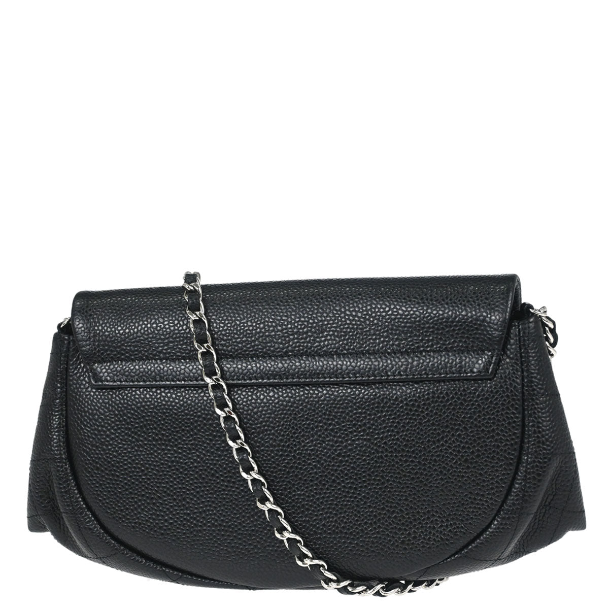 Chanel 2012 Black Caviar Skin Half Moon Flap WOC Wallet on Chain Shoulder Bag