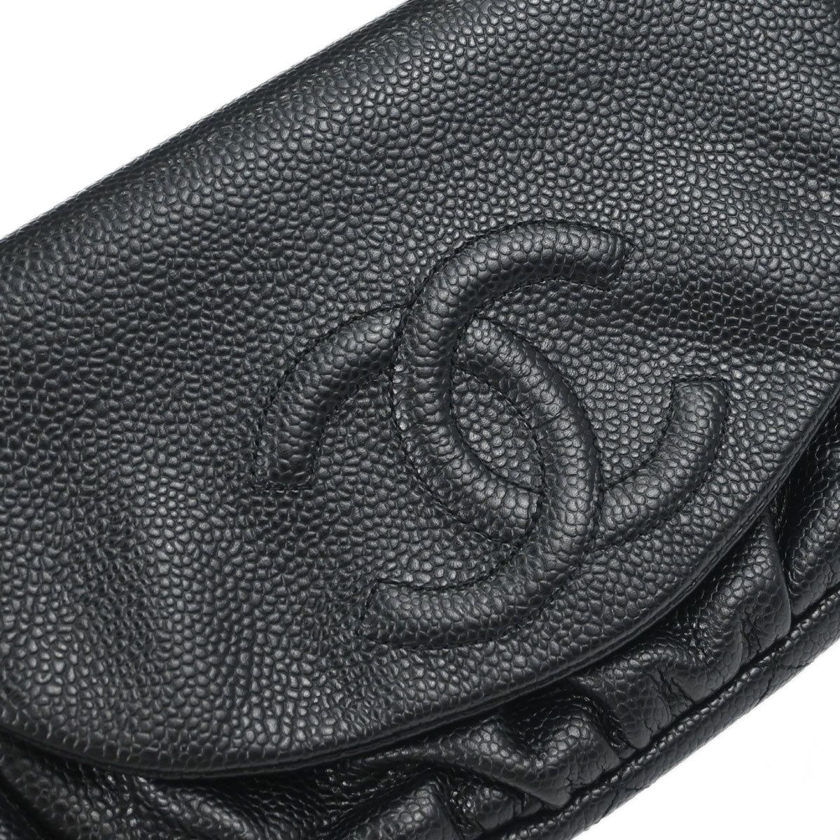 Chanel 2012 Black Caviar Skin Half Moon Flap WOC Wallet on Chain Shoulder Bag