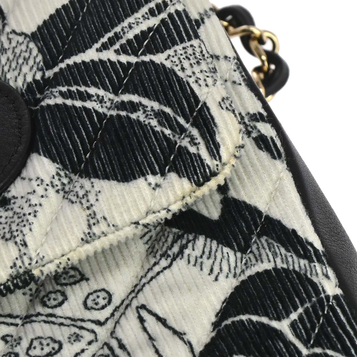 Chanel 2018-2019 Black White Silk Corduroy Chevron Shoulder Bag