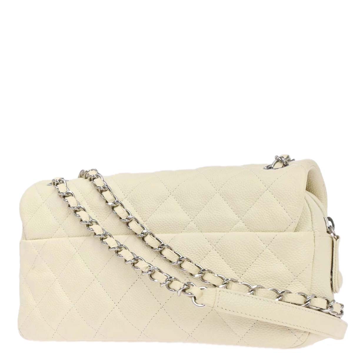 Chanel 2014-2015 Ivory Caviar Skin Easy Double Chain Flap Bag