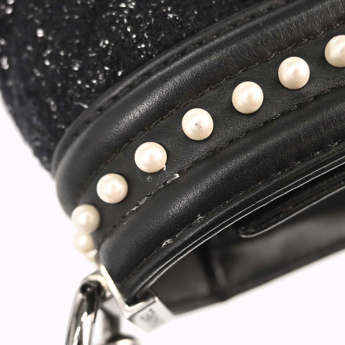 Boy Chanel 2018-2019 Black Tweed Calfskin Costume Pearl Medium Shoulder Bag