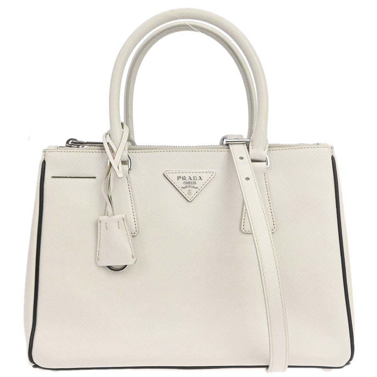 Prada White Leather Galleria 2way Shoulder Tote Handbag