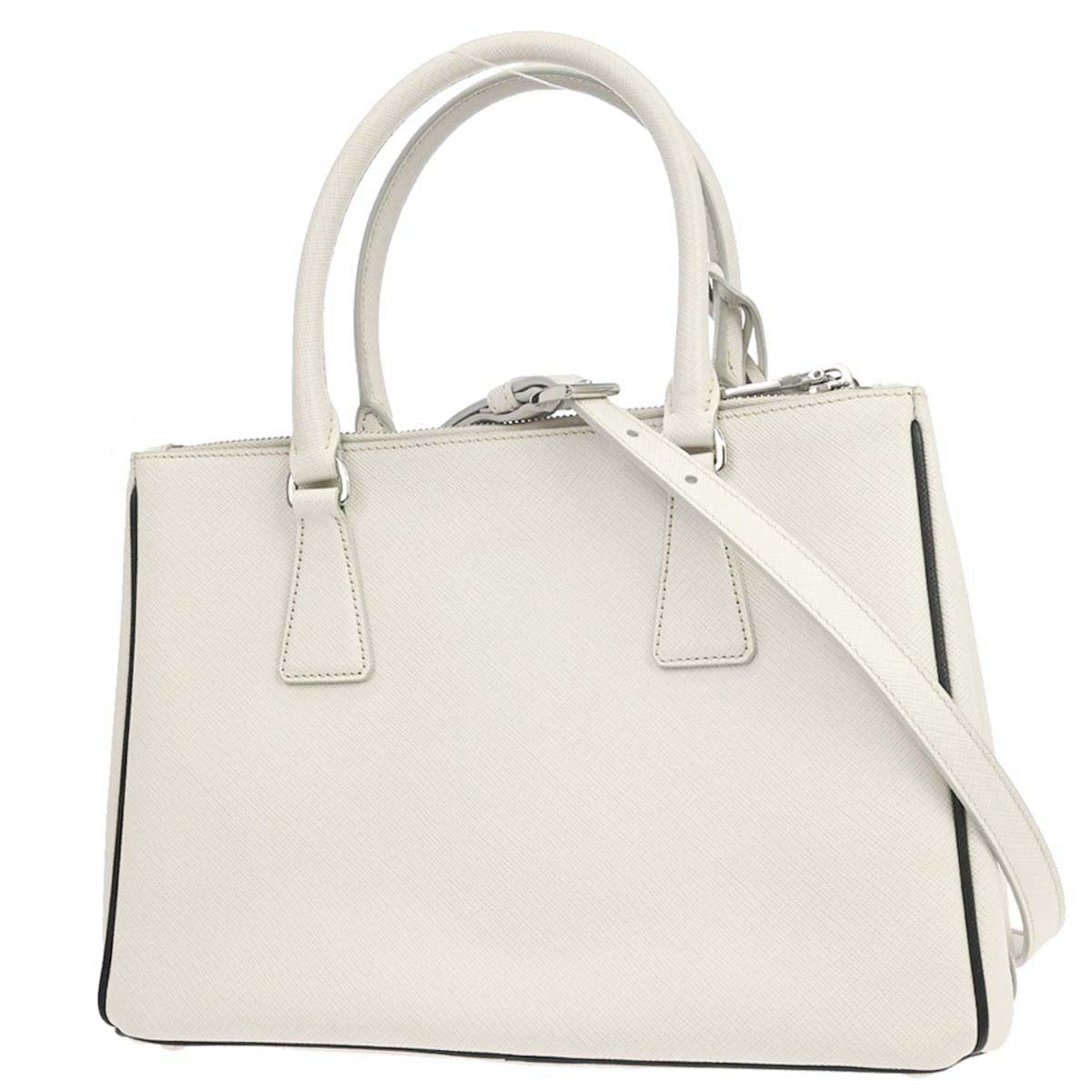 Prada White Leather Galleria 2way Shoulder Tote Handbag