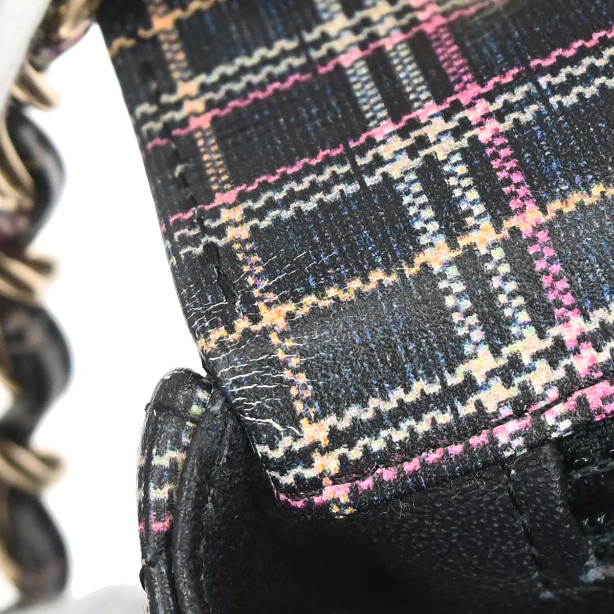 Chanel 2019 Navy Calfskin Plaid Printed Flap Bag Shoulder Bag