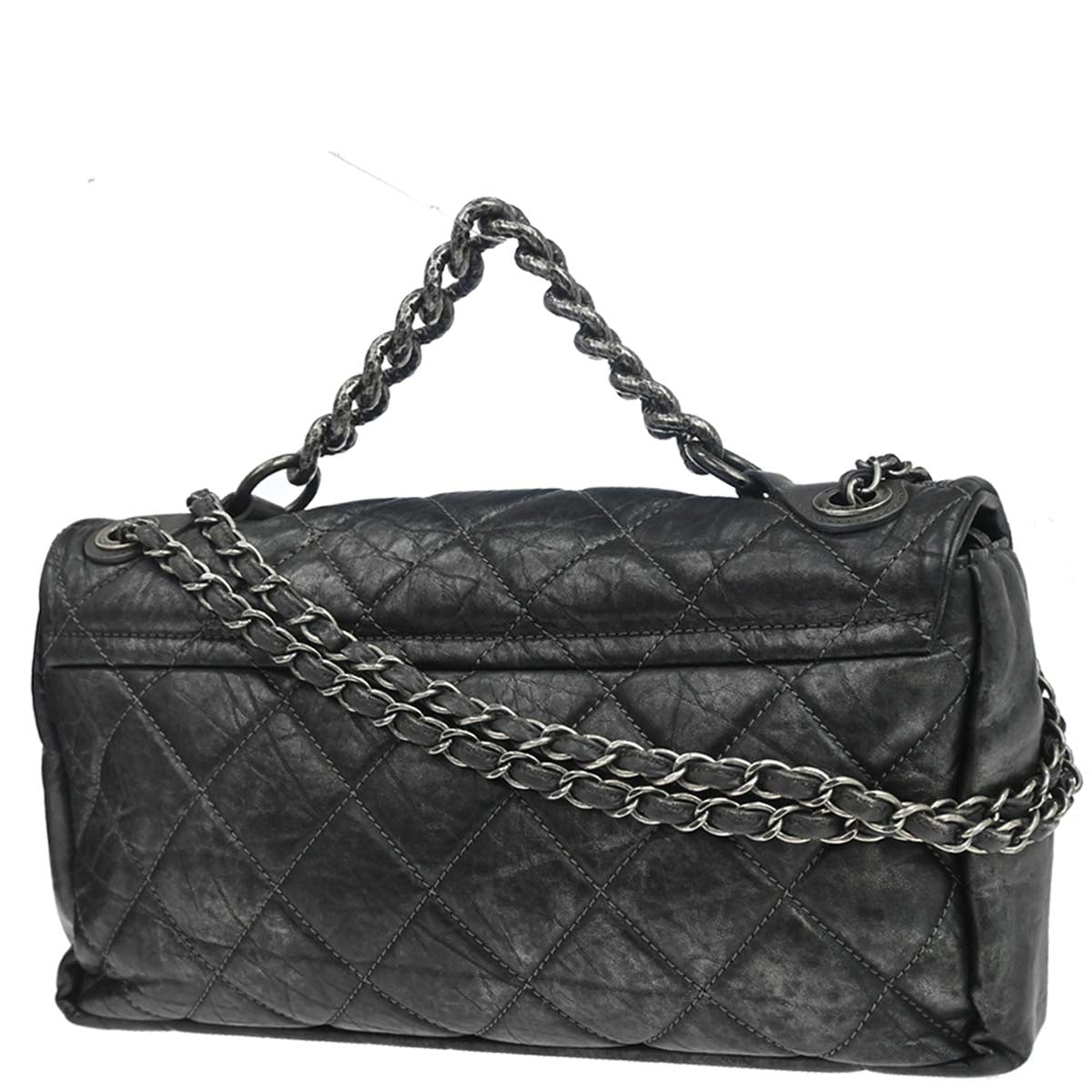 Chanel 2012 Gray Calfskin Pondicherry Flap 2way Shoulder Handbag