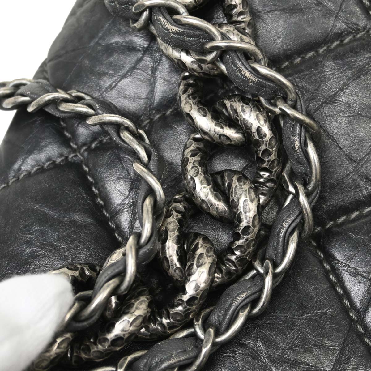 Chanel 2012 Gray Calfskin Pondicherry Flap 2way Shoulder Handbag