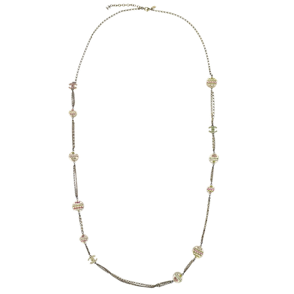 Chanel Gold Chain Long Necklace Rhinestone Acrylic 11P