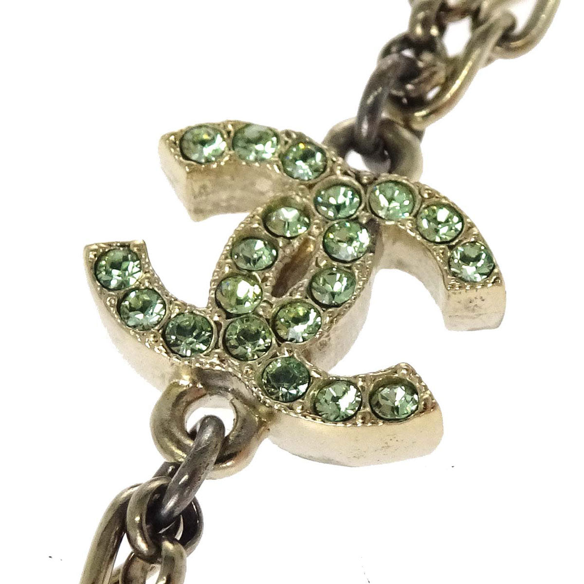 Chanel Gold Chain Long Necklace Rhinestone Acrylic 11P