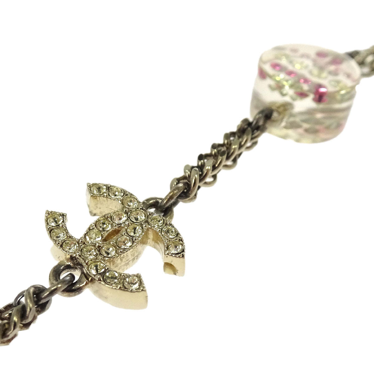 Chanel Gold Chain Long Necklace Rhinestone Acrylic 11P