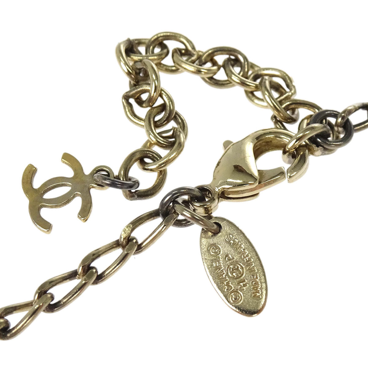 Chanel Gold Chain Long Necklace Rhinestone Acrylic 11P
