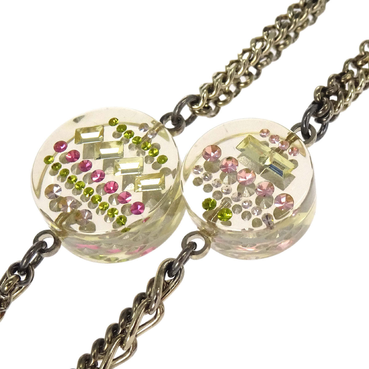 Chanel Gold Chain Long Necklace Rhinestone Acrylic 11P