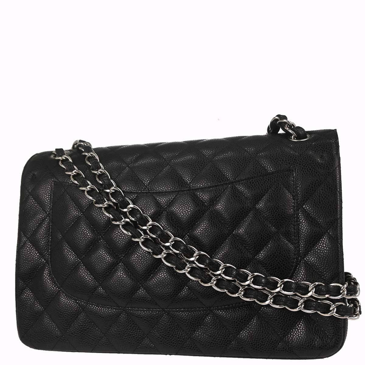 Chanel 2015-2016 Black Caviar Skin Jumbo Classic Double Flap Shoulder Bag
