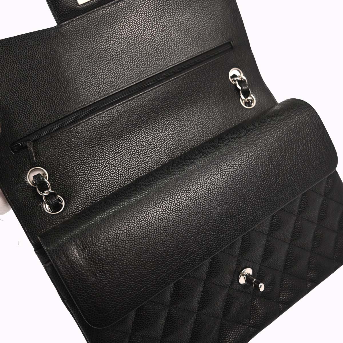 Chanel 2015-2016 Black Caviar Skin Jumbo Classic Double Flap Shoulder Bag