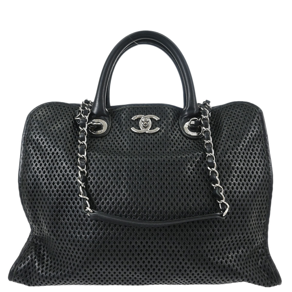 Chanel 2012-2013 Black Perforated Calfskin Up In The Air Tote 2way Chain Handbag