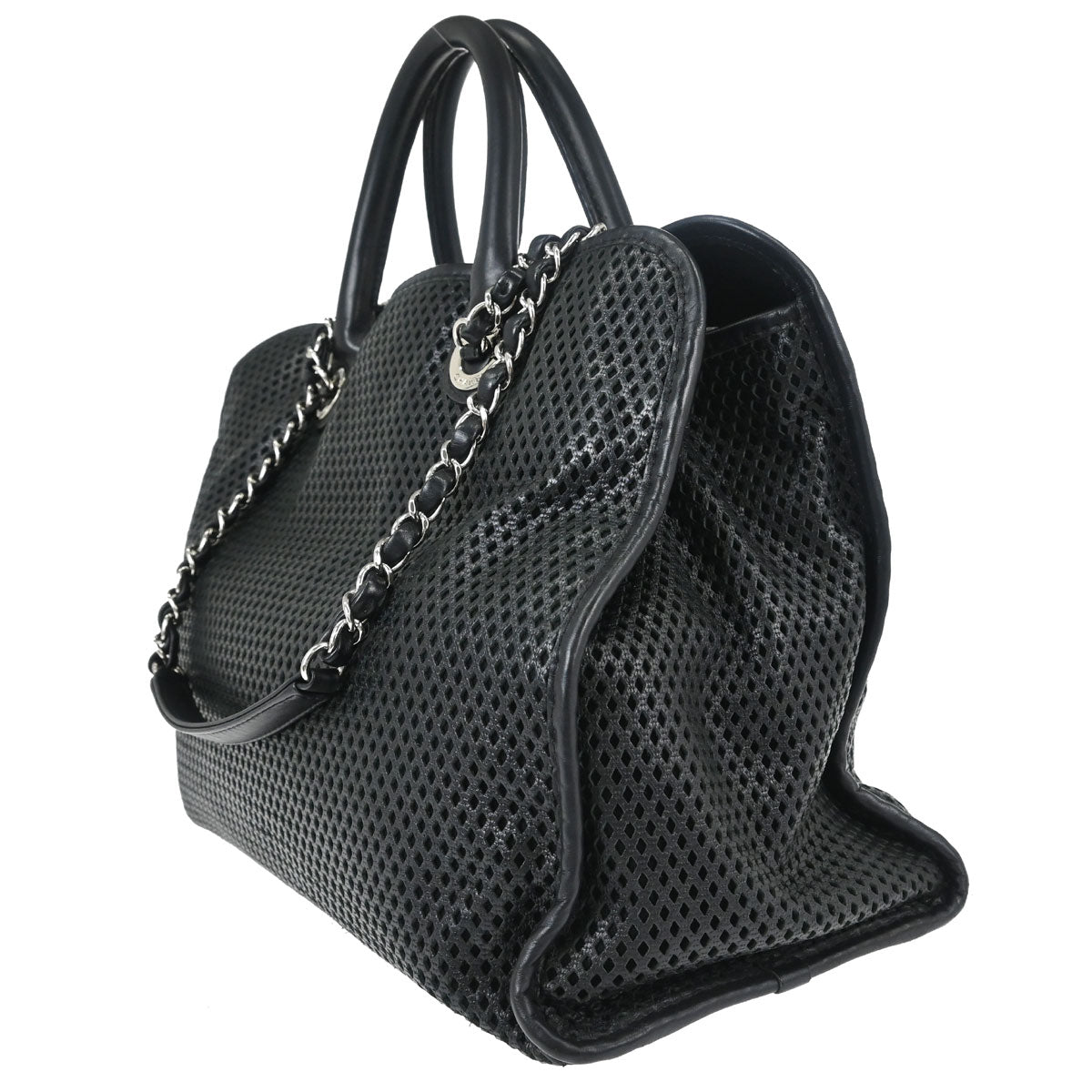 Chanel 2012-2013 Black Perforated Calfskin Up In The Air Tote 2way Chain Handbag