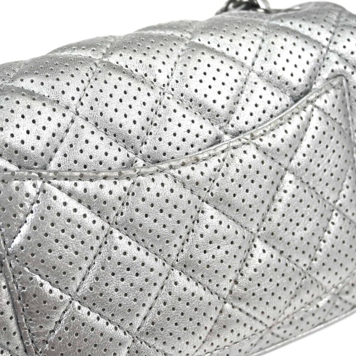 Chanel 2014 Silver Perforated Lambskin Classic Flap Shoulder Bag