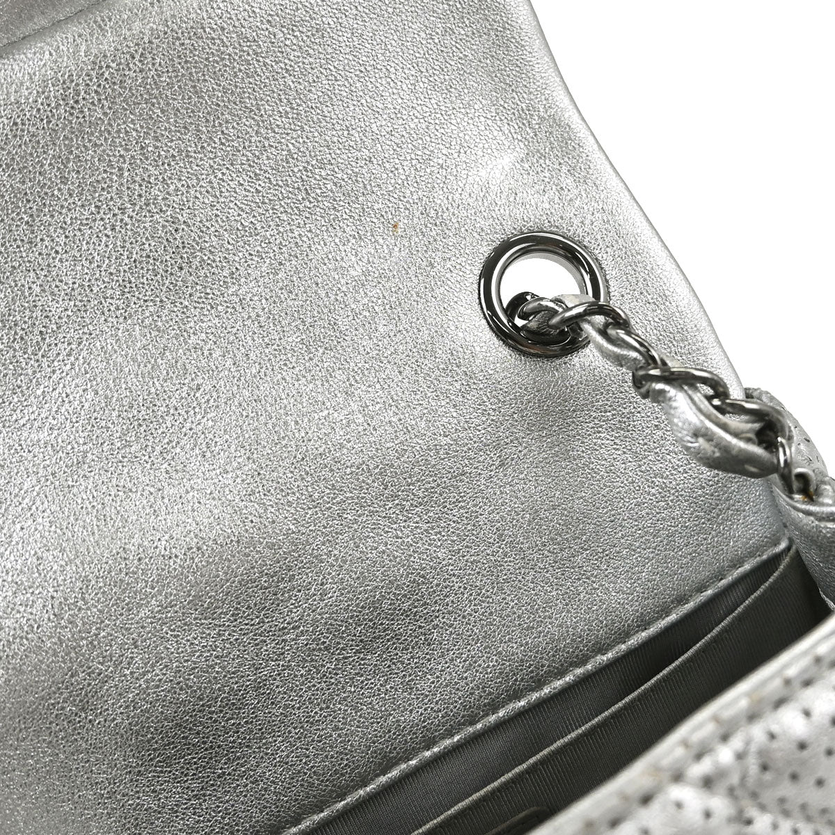 Chanel 2014 Silver Perforated Lambskin Classic Flap Shoulder Bag