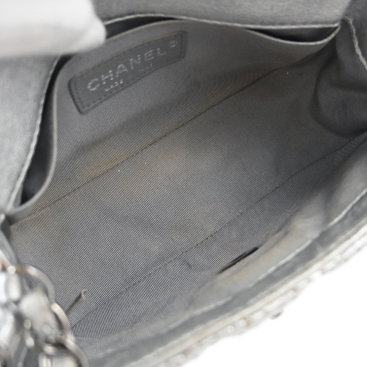 Chanel 2014 Silver Perforated Lambskin Classic Flap Shoulder Bag