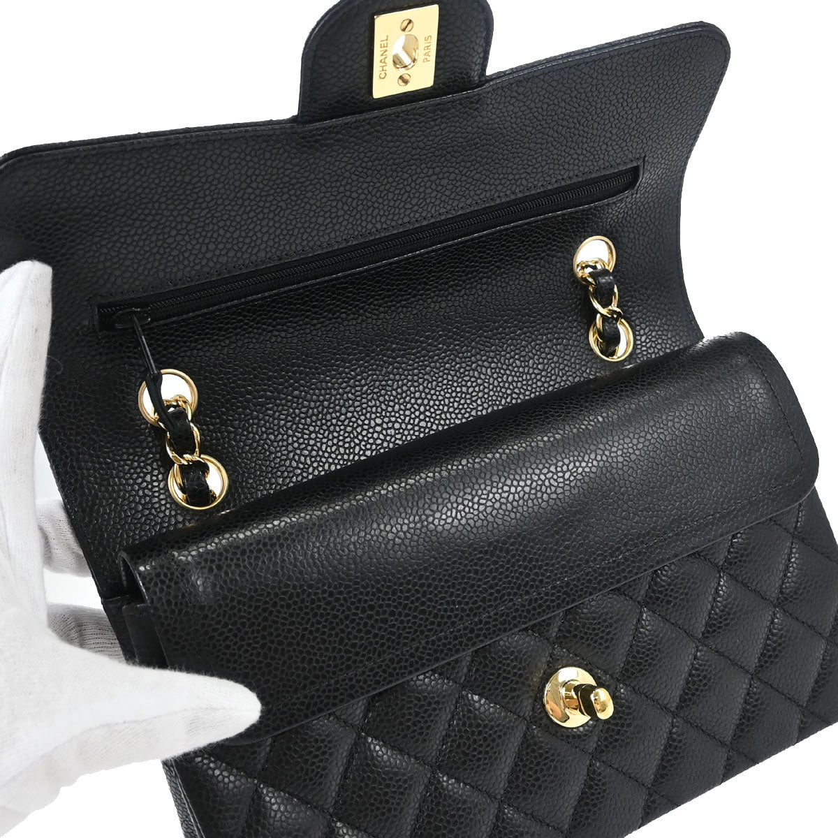 Chanel Black Caviar Skin Small Classic Double Flap Shoulder Bag