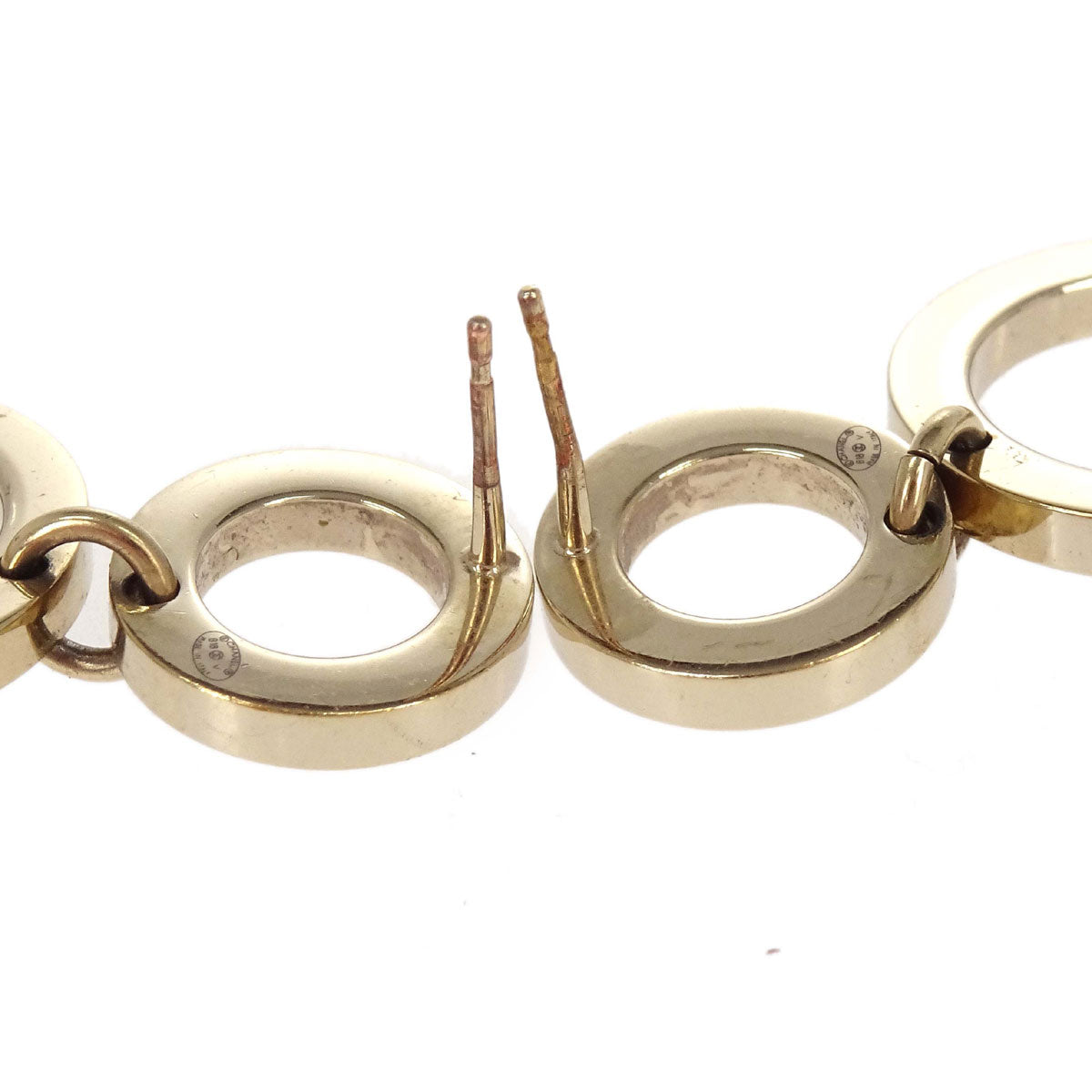 Chanel Hoop Dangle Pierced Earrings Gold Rhinestone B18V