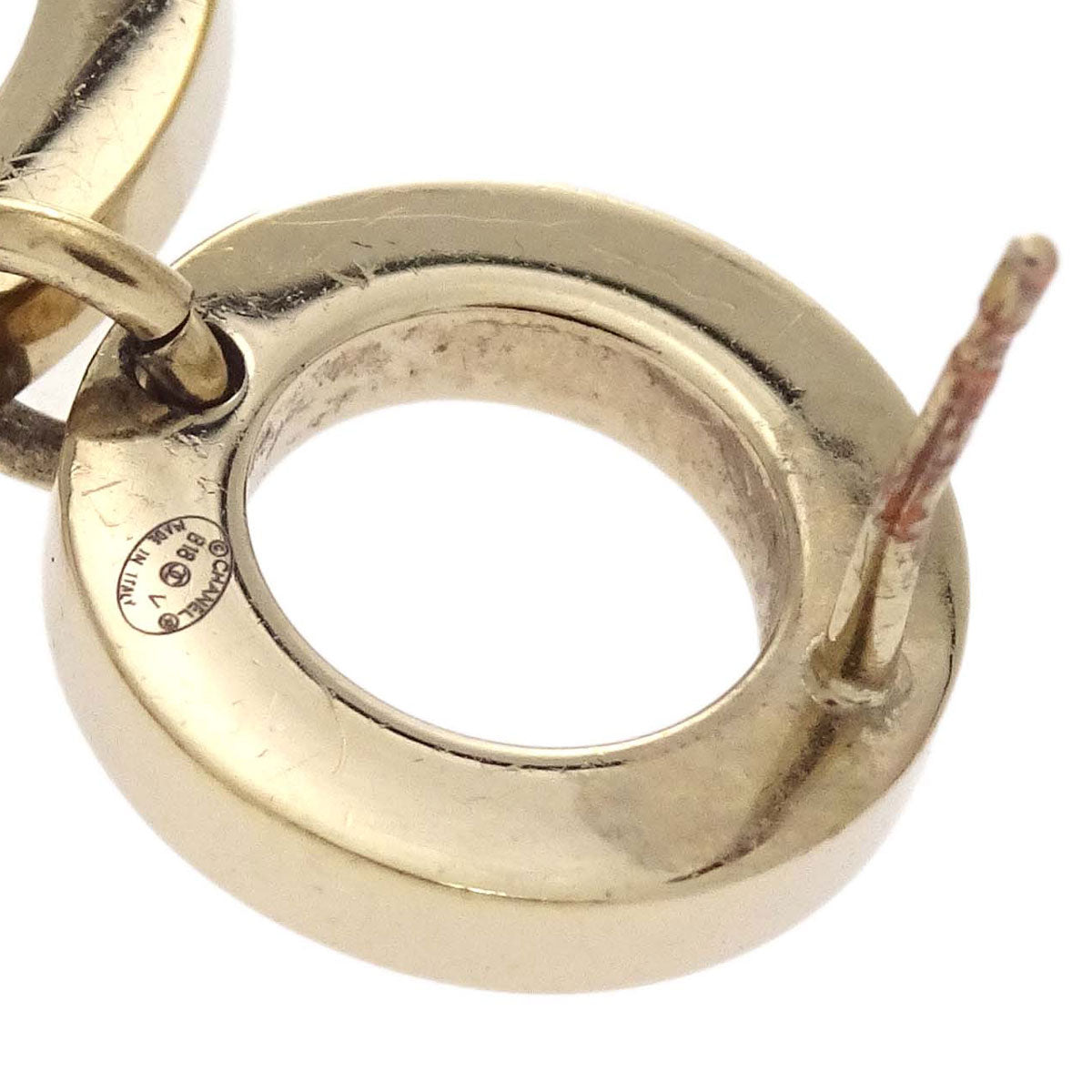Chanel Hoop Dangle Pierced Earrings Gold Rhinestone B18V