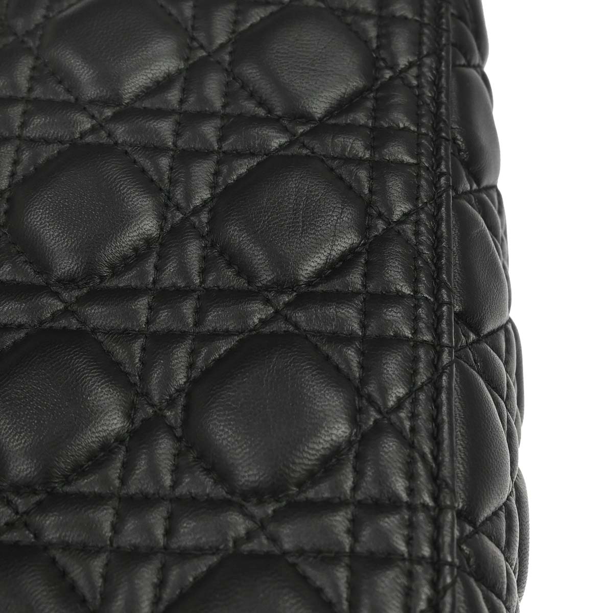 Christian Dior 2015 Black Lambskin Lady Dior Cannage 2way Shoulder Handbag