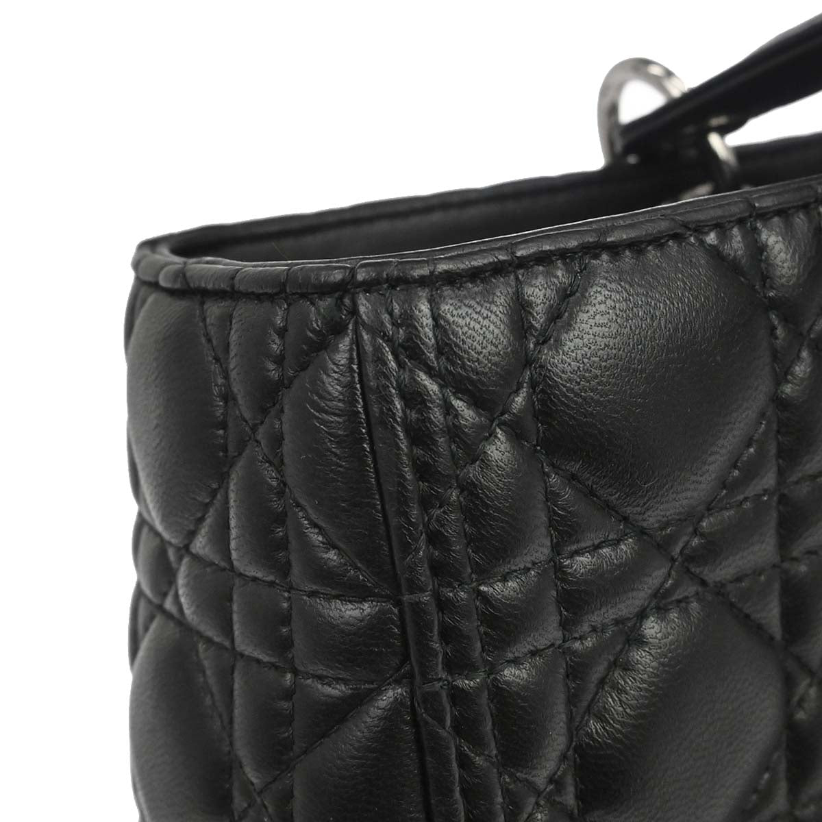 Christian Dior 2015 Black Lambskin Lady Dior Cannage 2way Shoulder Handbag