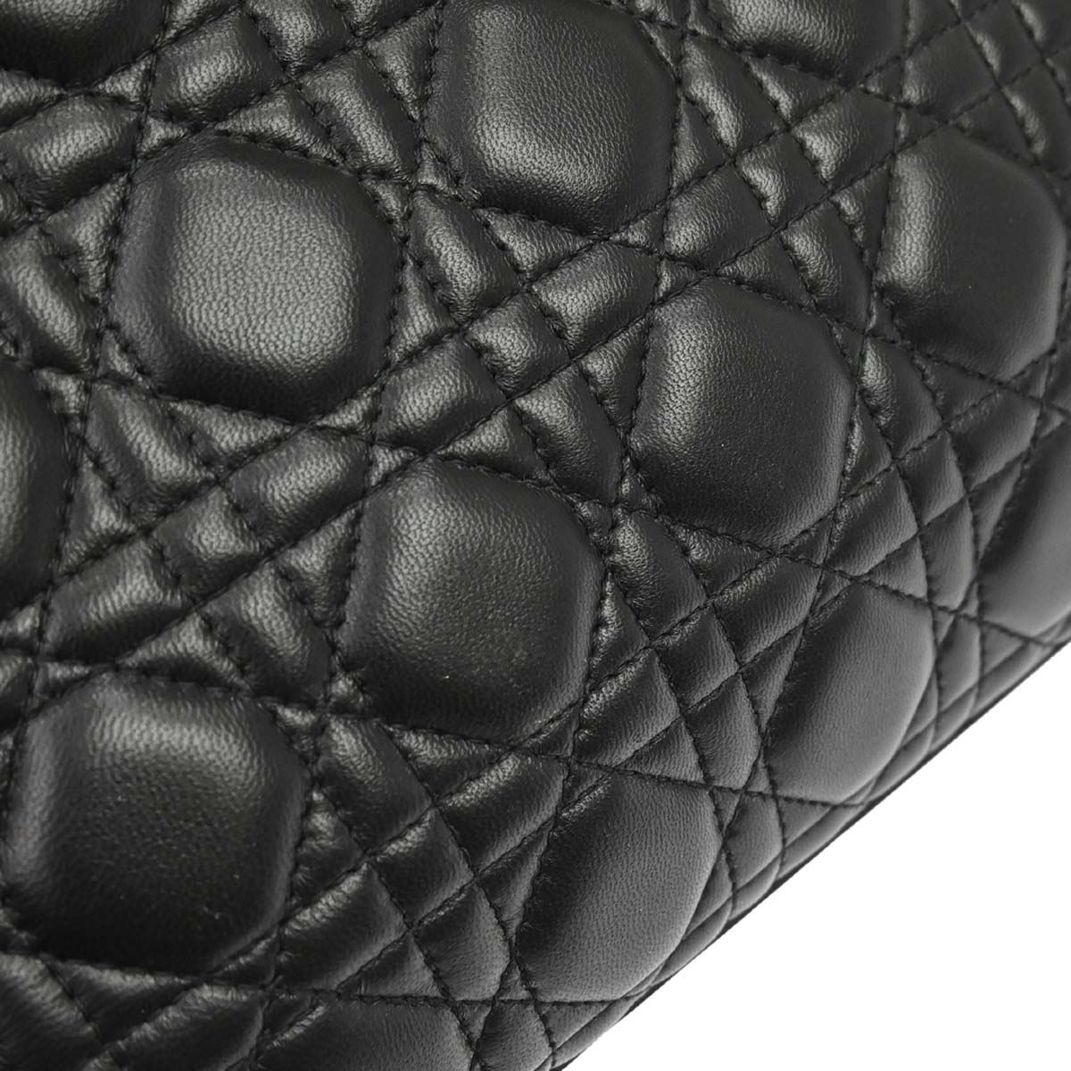 Christian Dior 2015 Black Lambskin Lady Dior Cannage 2way Shoulder Handbag
