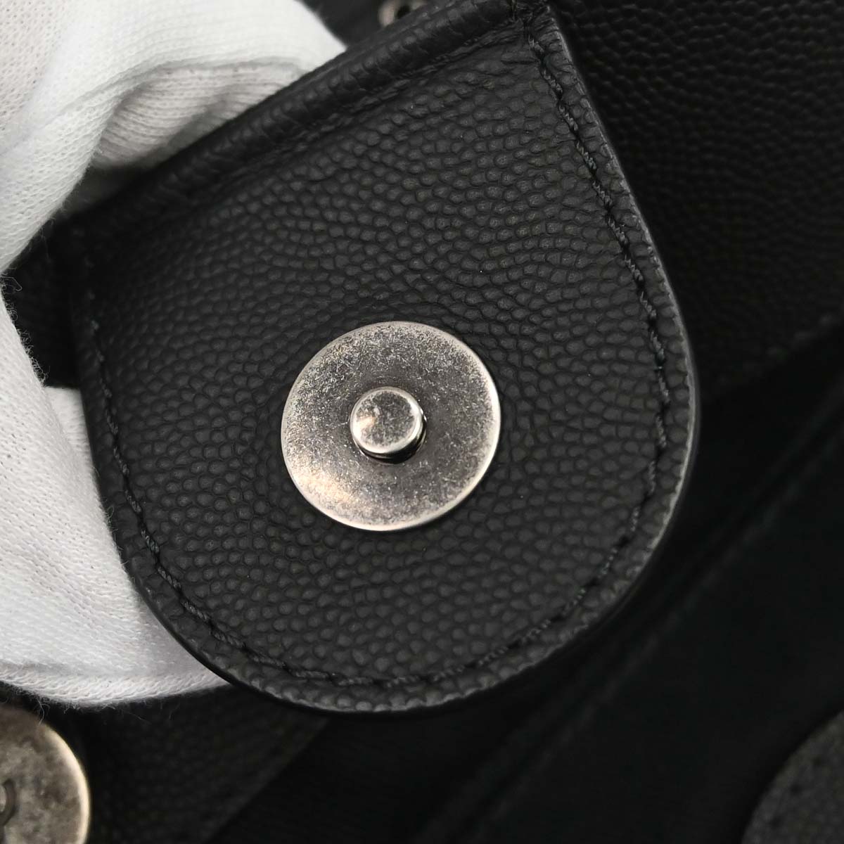 Chanel 2019 Black Caviar Skin Coco Eyelets Large Shopping Tote 2way Shoulder Chain Handbag