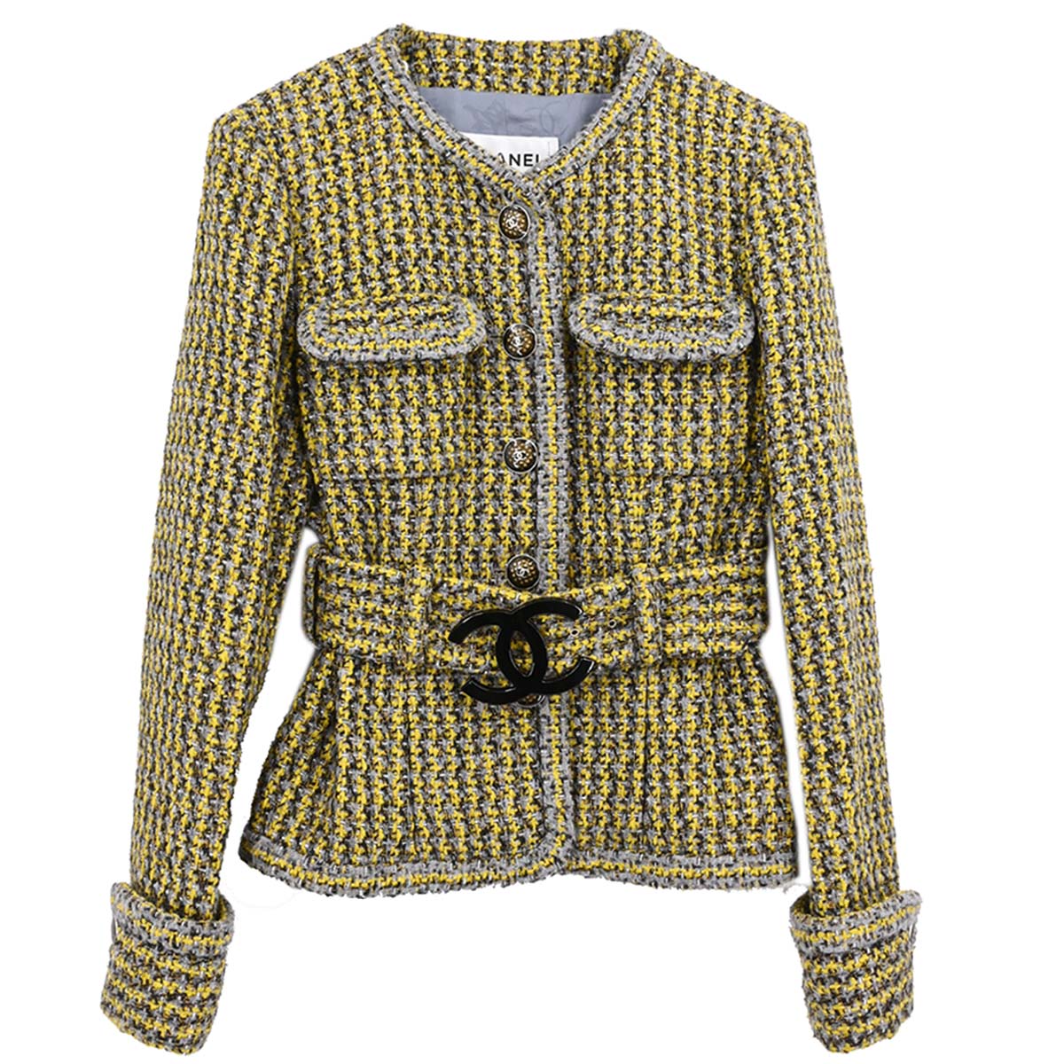 Chanel 2017 Collarless Single Breasted Jacket Tweed Yellow #36