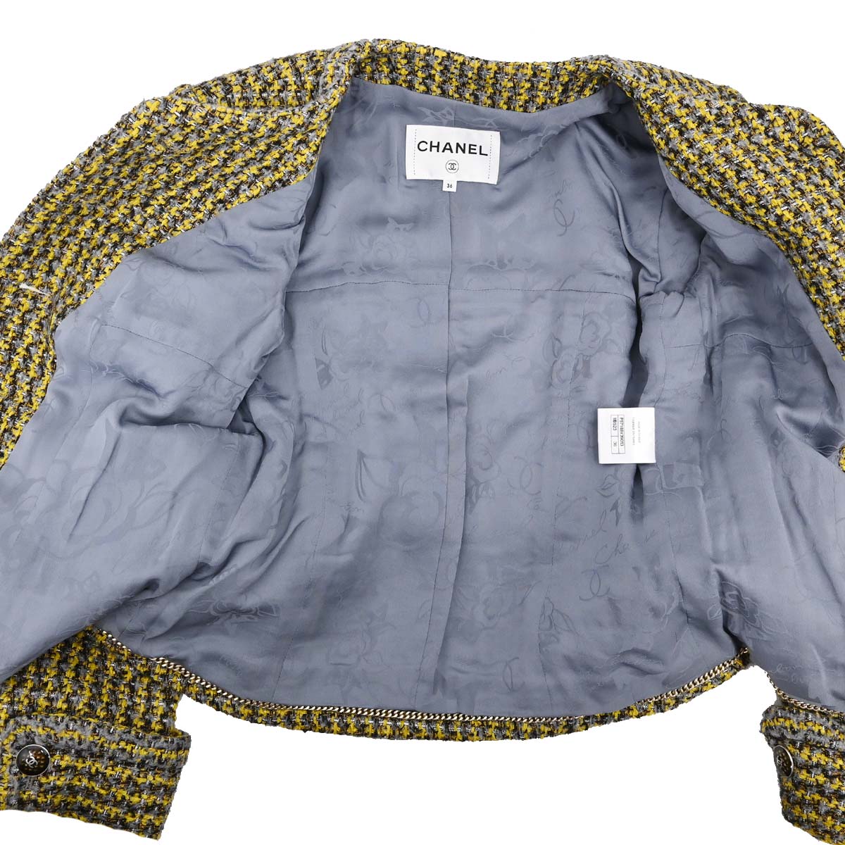 Chanel 2017 Collarless Single Breasted Jacket Tweed Yellow #36