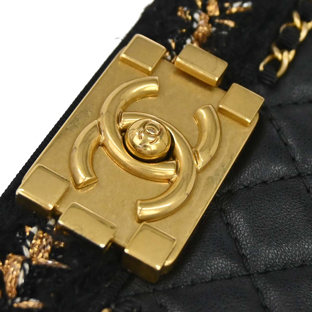 Boy Chanel 2017 Black Lambskin Tweed Medium Shoulder Bag