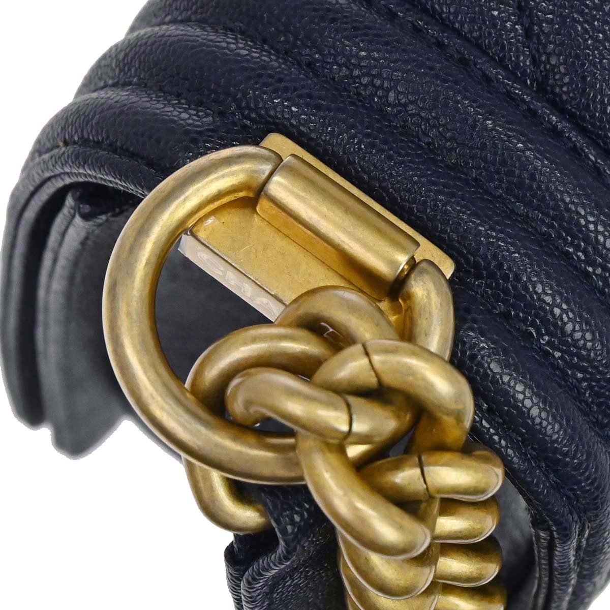 Boy Chanel 2018-2019 Navy Caviar Skin Chevron Medium Shoulder Bag