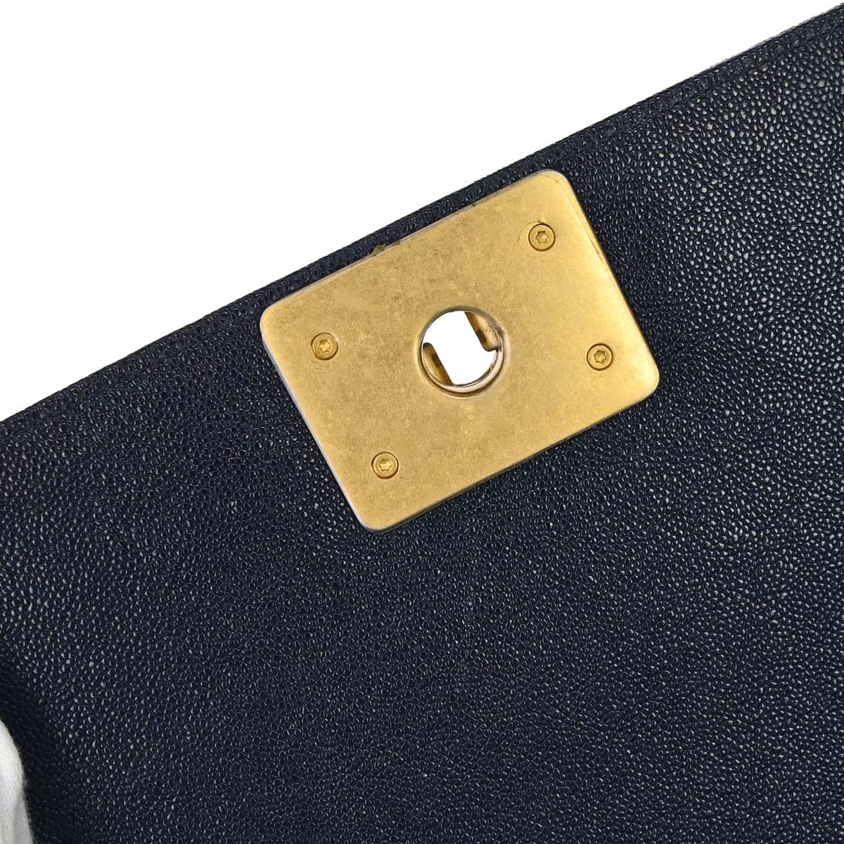 Boy Chanel 2018-2019 Navy Caviar Skin Chevron Medium Shoulder Bag