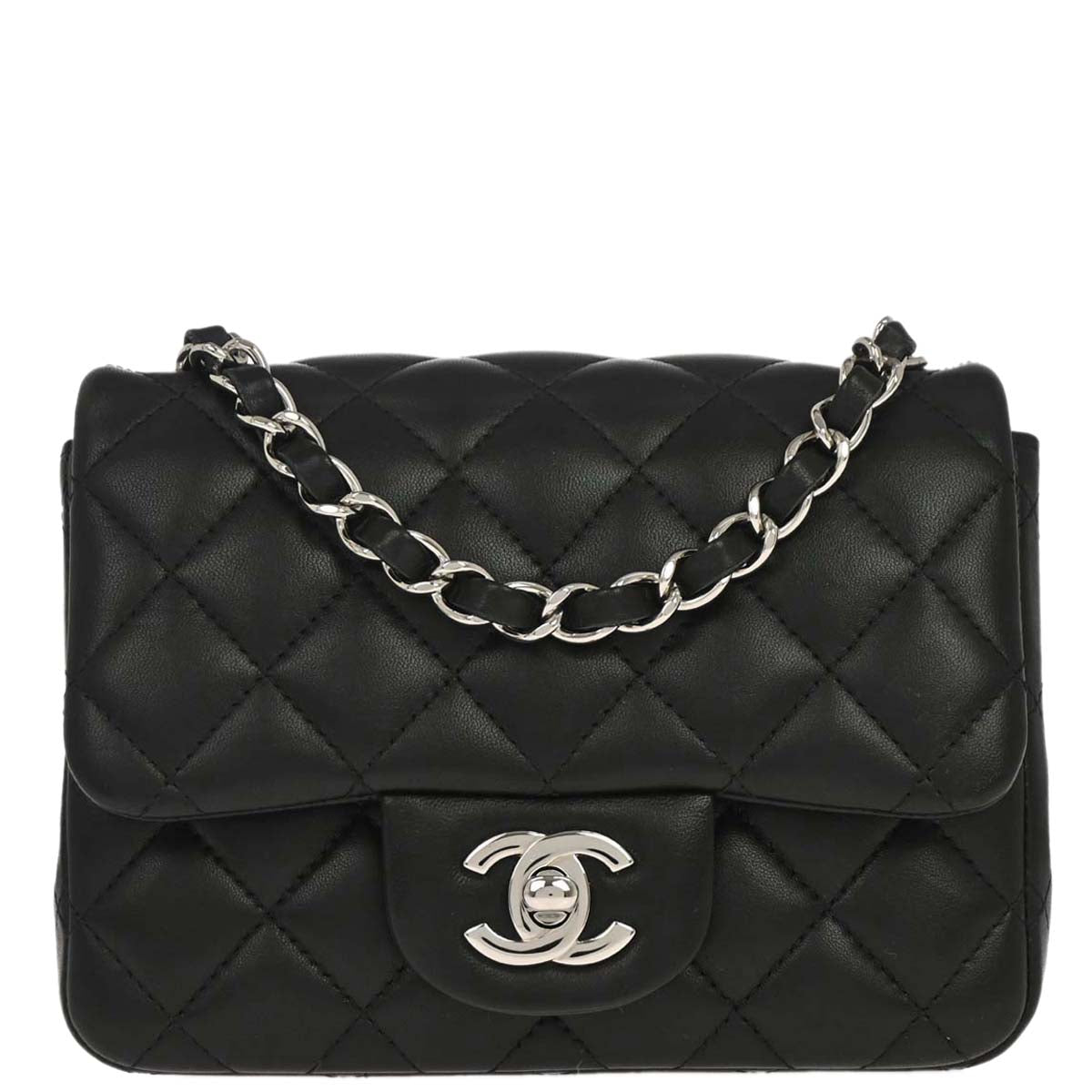 Chanel Black Lambskin Mini Classic Square Flap Shoulder Bag 17